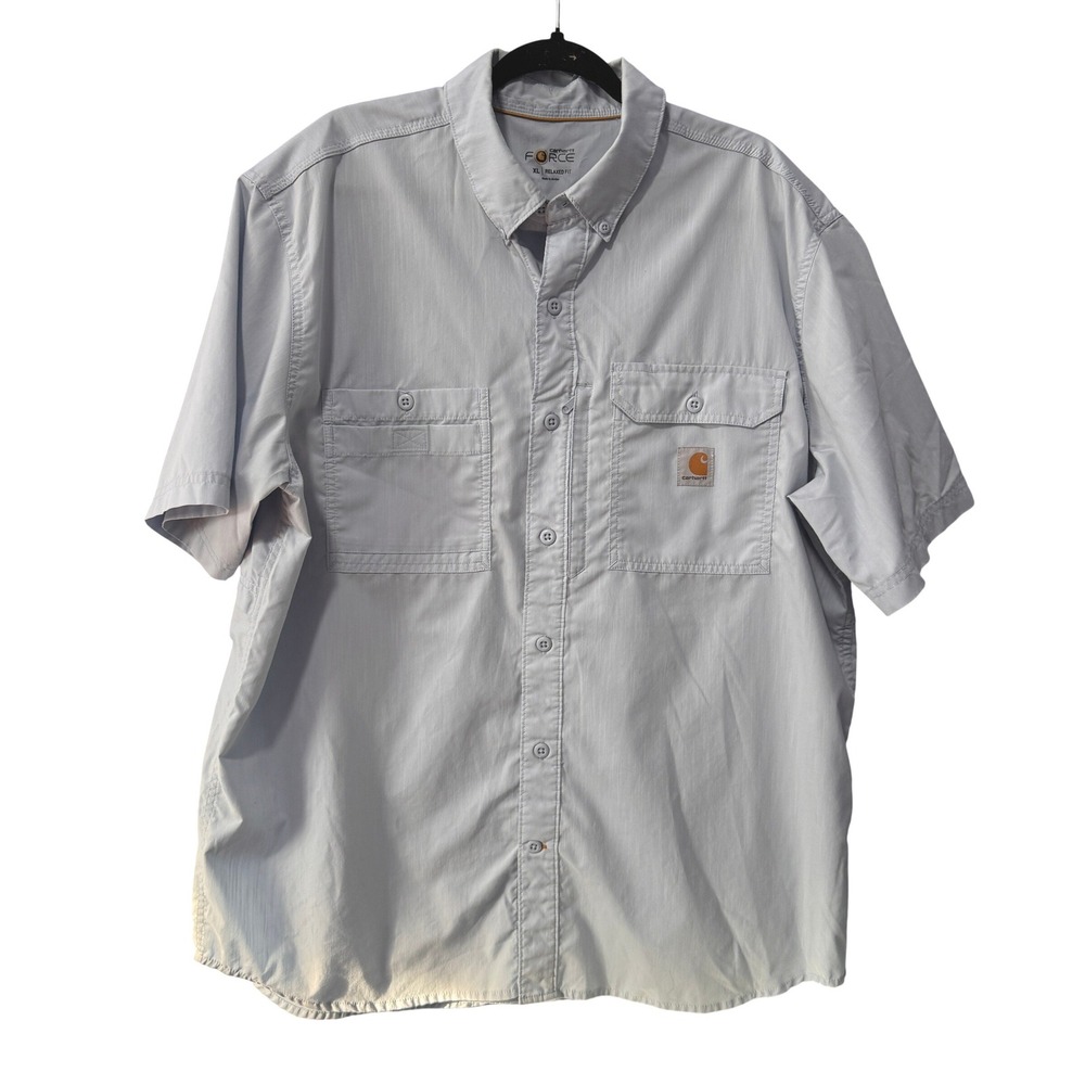 Carhartt Force Mens XL Relaxed Fit‎ Short Sleeve Button Down Utility Shirt Blue